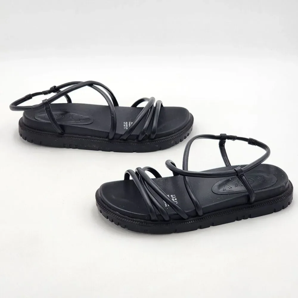 Roxy Brooke Strappy Flat Platform Lug Sole Sandals Casual Black Size 9